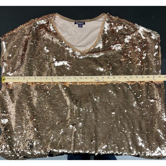 Roaman's Sequin Rose Gold Evening Blouse Sz 30W, glam cocktail party top - Picture 6 of 9